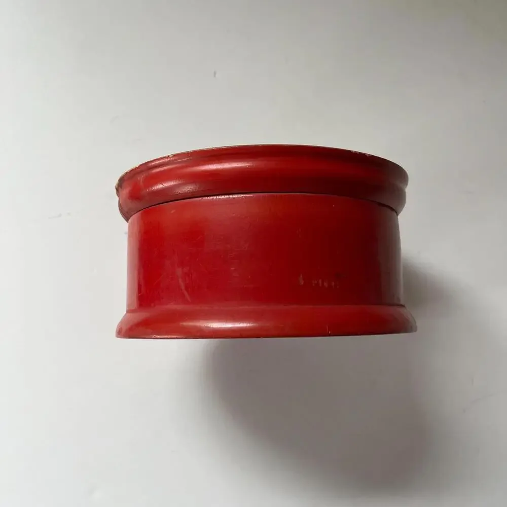 Vintage Red Painted Wooden Trinket Box with Carved Hand-Painted Portrait Lid